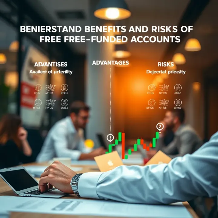 Conceptual graphic showing advantages and risks of free funded accounts in trading