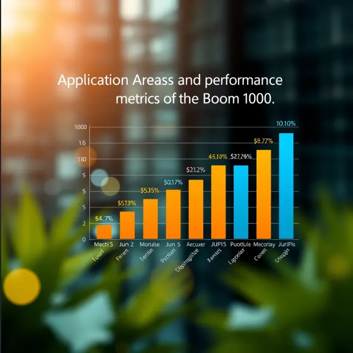 Graph showing application areas and performance metrics of the Boom 1000 across various sectors