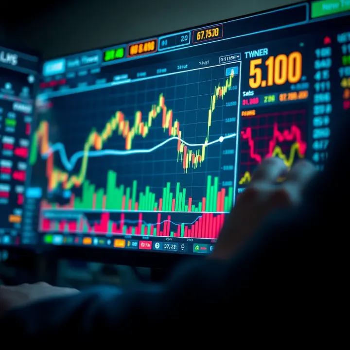 Analyzing Market Trends with Advanced Trading Tools Graph showing financial market trends with digital trading tools and data analytics