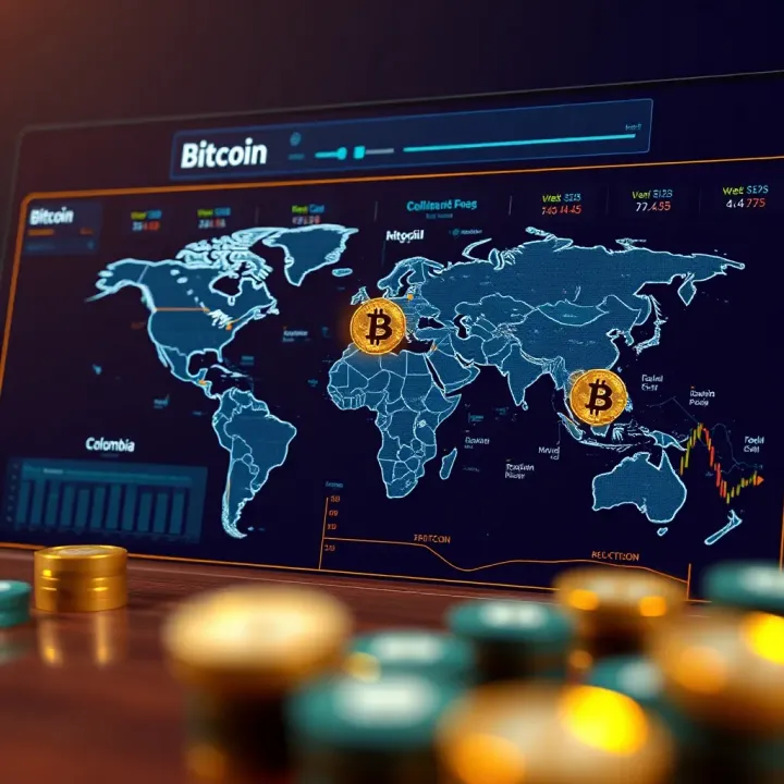 World map highlighting Bitcoin's impact and adoption globally and in Colombia