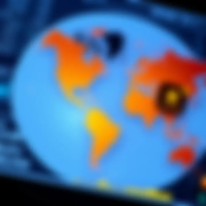 Global map highlighting top investment platforms worldwide with financial icons