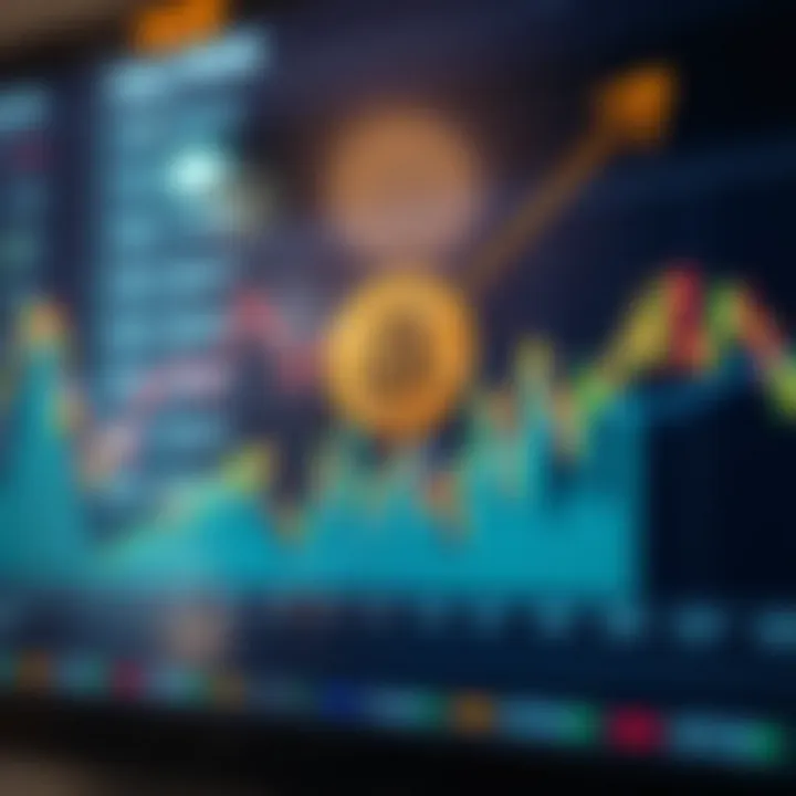 Graph displaying Bitcoin price fluctuations over time with trend lines and volume indicators