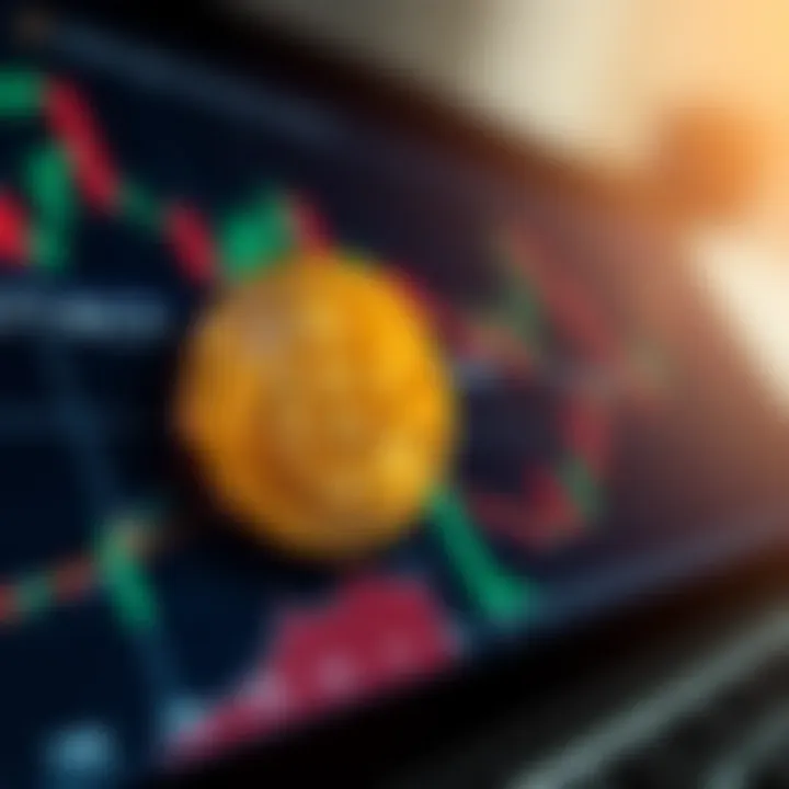 Illustration of digital bitcoin coin hovering over financial charts representing risk and opportunity analysis