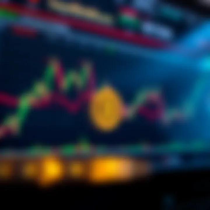 Graph showing fluctuating cryptocurrency market trends with Bitcoin icon overlay