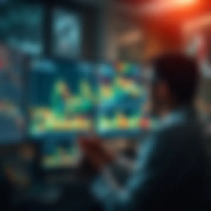 Abstract representation of artificial intelligence analyzing trading charts on multiple screens