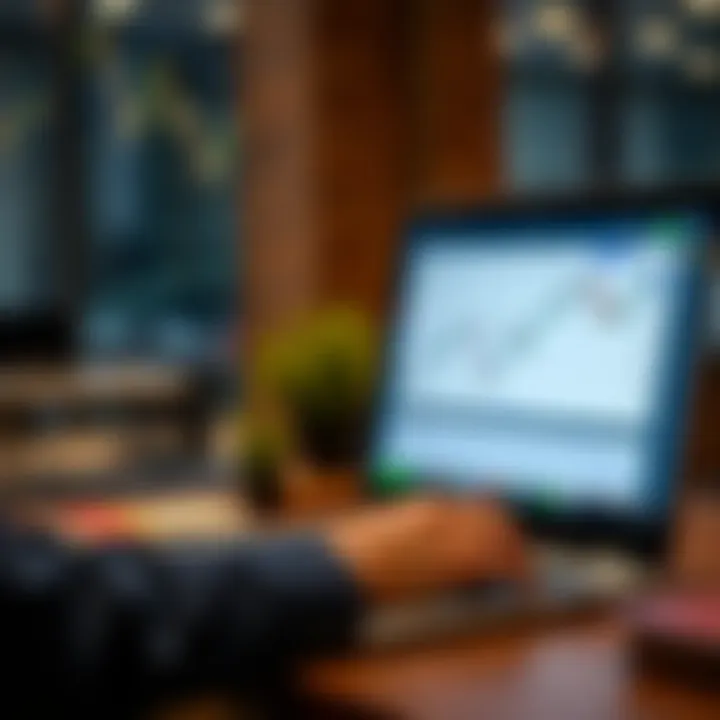 Illustration of a Colombian trader using MetaTrader Web on a laptop with a financial graph on screen