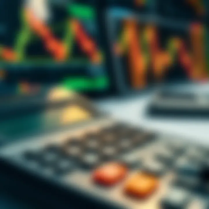 Digital calculator displaying financial graphs and charts for trading analysis