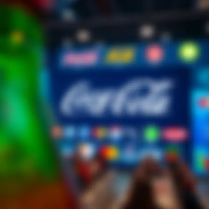 Various beverage brand logos displayed on a digital screen representing global market competition