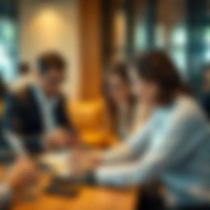 Business professionals engaging in a fast-paced meeting with digital devices