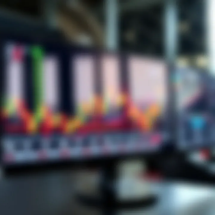 Graph showing simulated trading performance on a digital screen