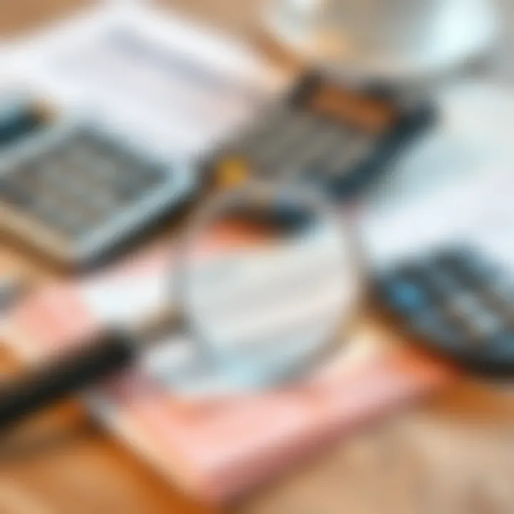 Graphic depicting financial documents, a calculator, and a magnifying glass representing loan terms and conditions review
