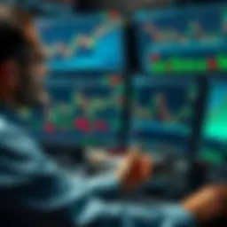 Illustration of a trader analyzing multiple screens with stock charts and trading data