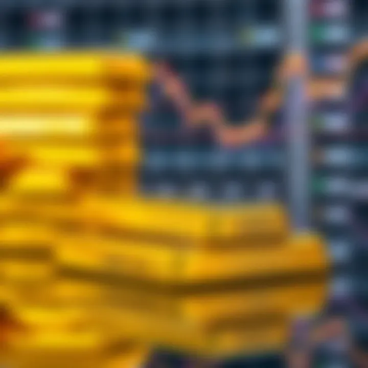 Close-up of gold bars stacked on a reflective surface illustrating precious metal value