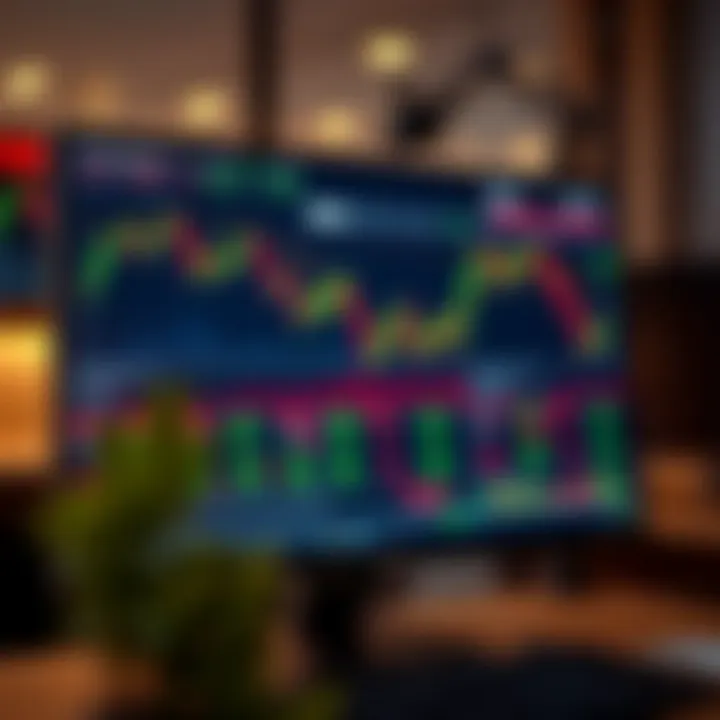 High-resolution trading monitor displaying multiple financial charts and data for market analysis