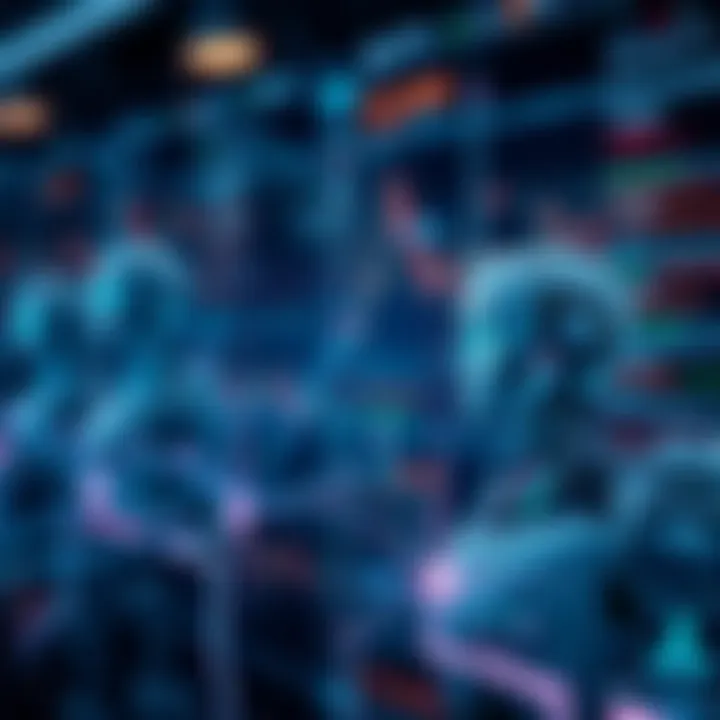 Visual representation of different types of trading bots connecting to financial market data streams