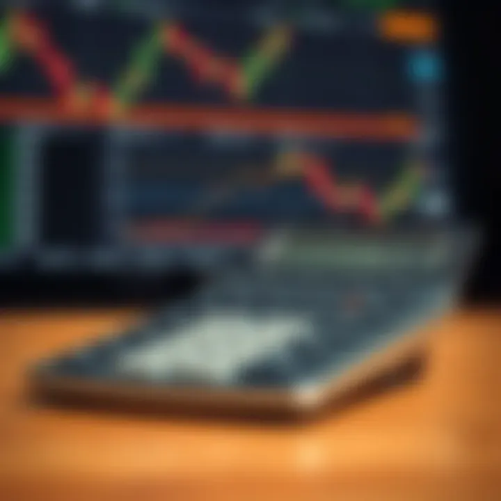 Illustration showing a calculator with currency symbols and trading charts representing pip and lot calculations