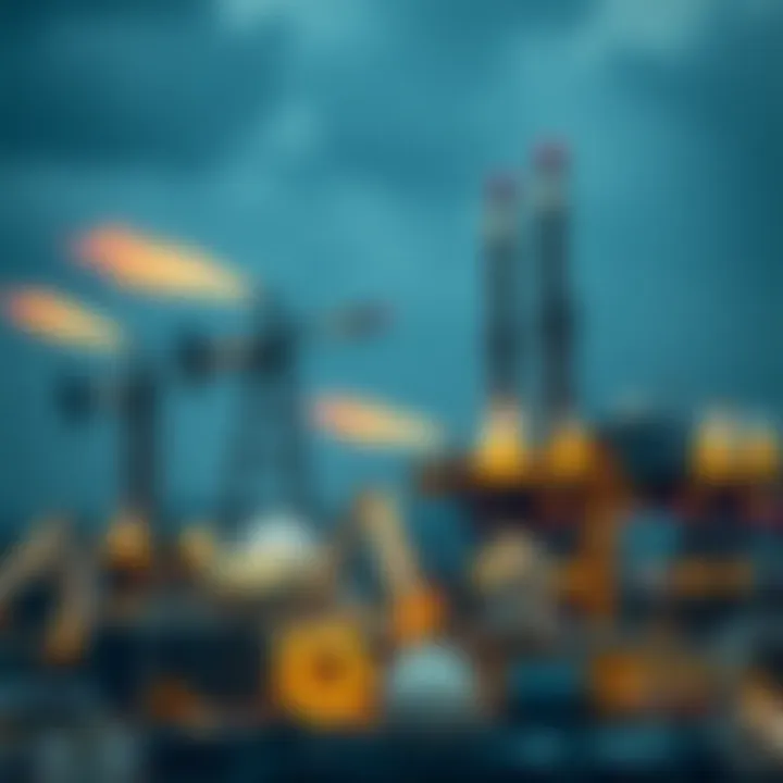 Global Oil Infrastructure Impacting Brent Crude Oil Prices Global oil rigs and refinery infrastructure representing Brent crude oil production and distribution