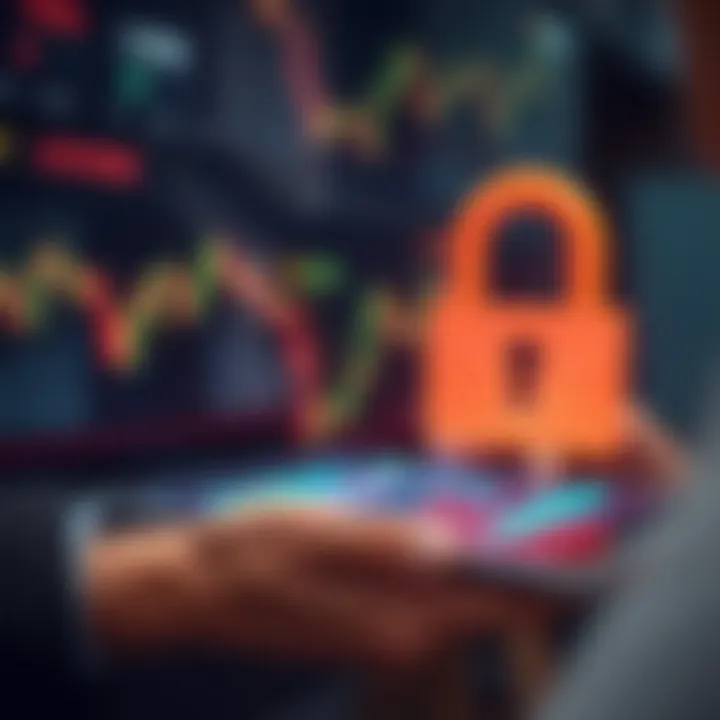 Illustration of secure digital transaction with financial charts and currency symbols representing trading safety and regulation