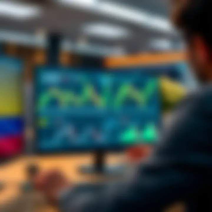 Secure Online Trading Environment for Colombian Investors Illustration of secure online trading environment with financial charts and Colombian flag