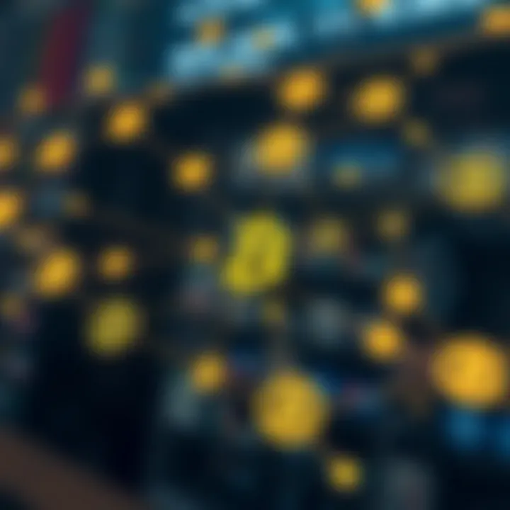 Digital representation of various cryptocurrency symbols connected by a network illustrating market dynamics