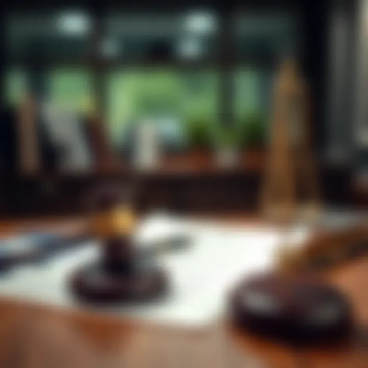 Legal documents and a gavel on a wooden desk symbolizing the legal framework in Colombia