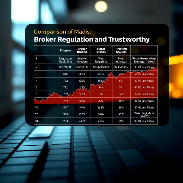 Comparative chart displaying regulatory bodies and trust indicators for different investment brokers