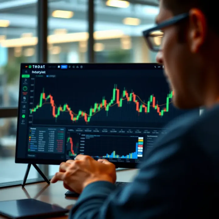 Illustration depicting synthetic indices trading platform interface with charts and trading options visible