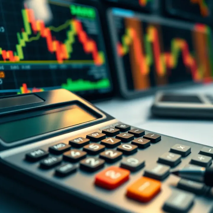 Commerce Calculator Facilitating Financial Analysis Digital calculator displaying financial graphs and charts for trading analysis
