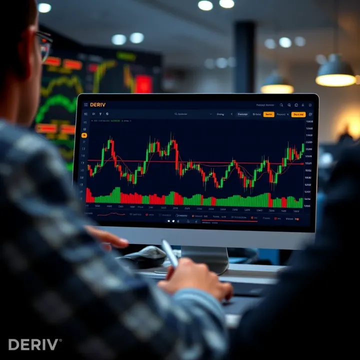 Deriv Trading Platform with Demo Account Features Trading platform interface displaying demo account features and market charts