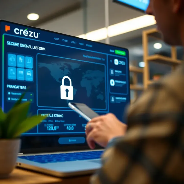 Secure online credit platform interface showing transaction security features