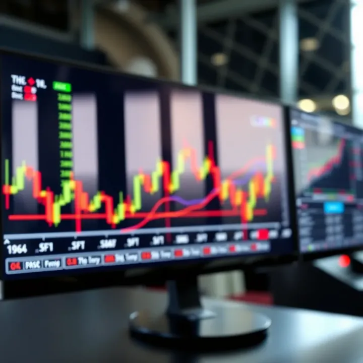 Graph showing simulated trading performance on a digital screen