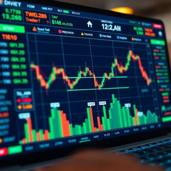 Illustration of digital trading interface with various trading options and tools