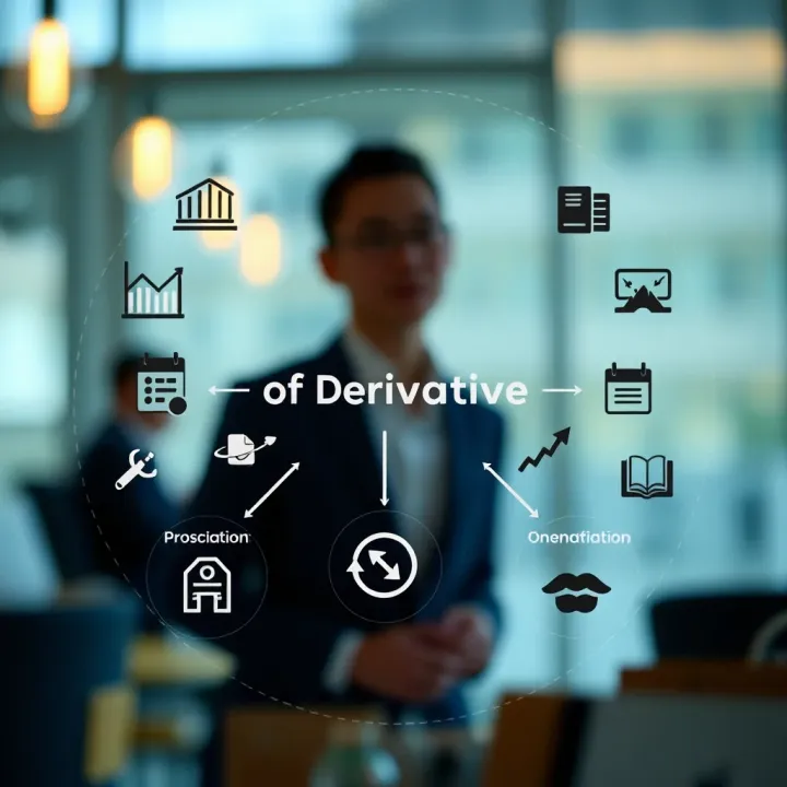 Diagram depicting applications of derivatives in economics and linguistics with symbolic icons