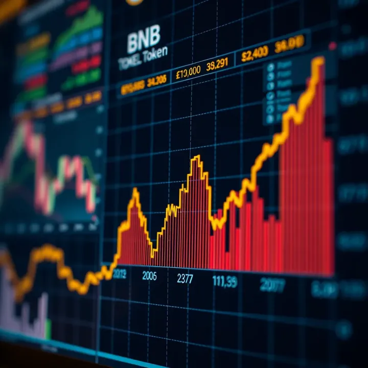Current Market Trends of BNB Token Price Graph showing the current price trends and fluctuations of BNB cryptocurrency