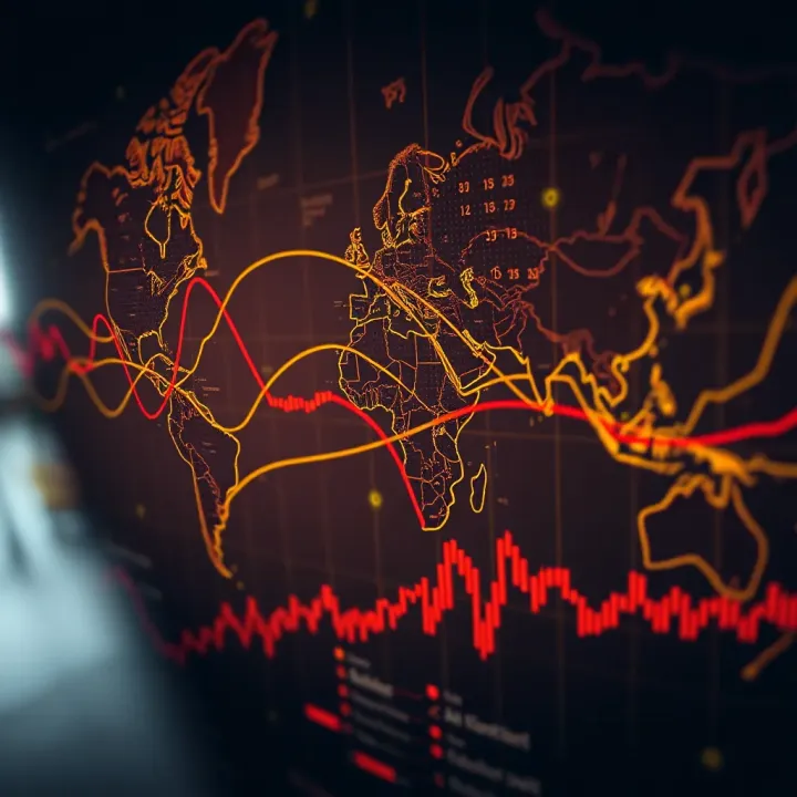 World map highlighting global economic impact zones from a financial downturn