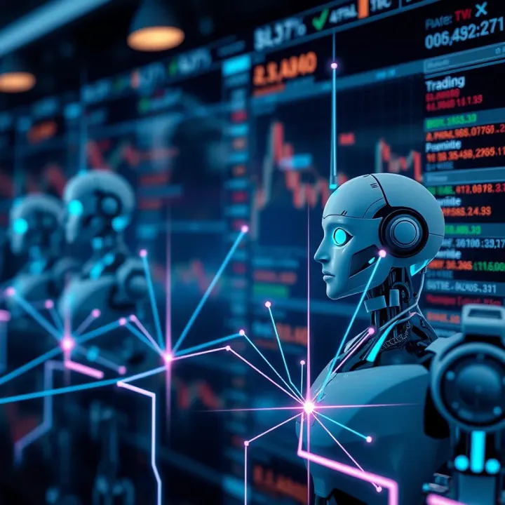 Visual representation of different types of trading bots connecting to financial market data streams