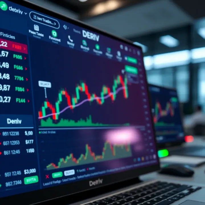 User interface of Deriv platform showing trading options and financial assets for investment