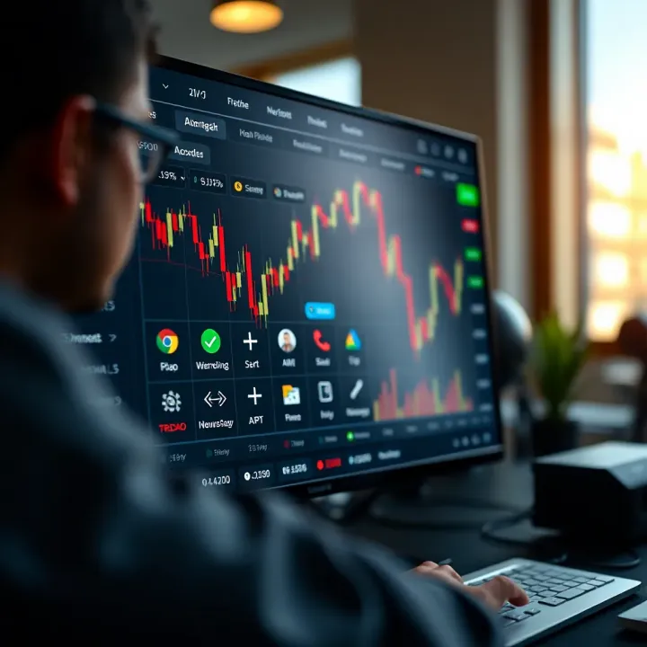 User interface of the IQ Option trading platform showing various asset options and trading tools