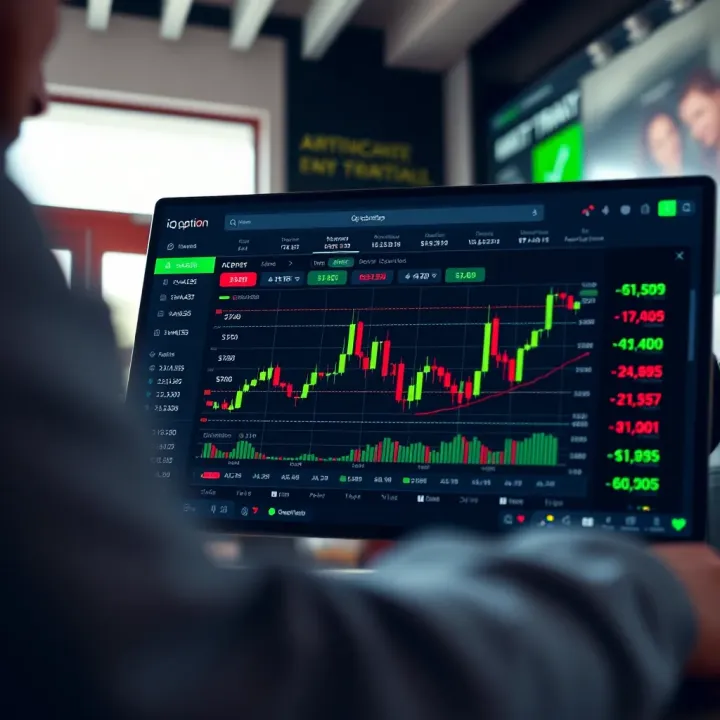Interface of IQ Option platform showing various trading assets and options for investment