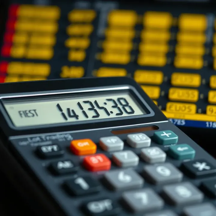 Calculator displaying lot size calculation for trading risk management