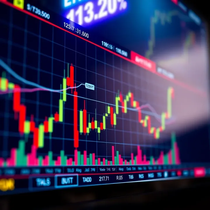 Chart displaying upward trends with trading indicators on a digital platform