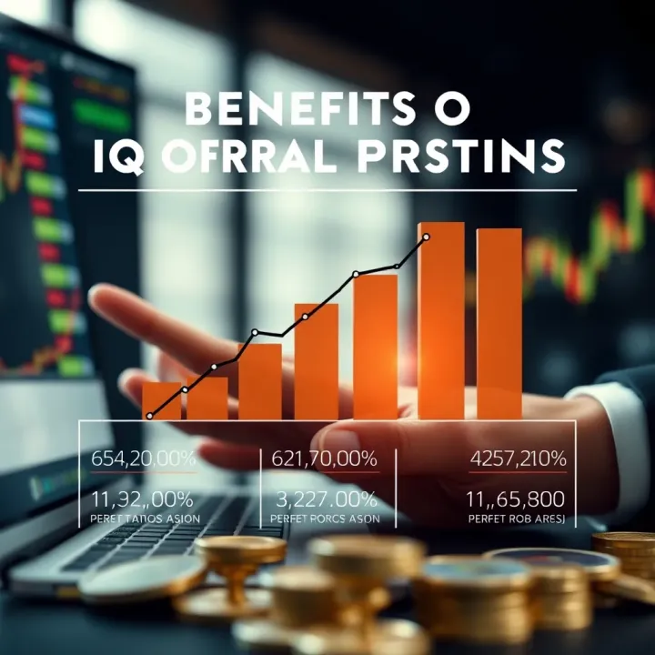Graphic showing financial growth and benefits of participating in the IQ Option referral program
