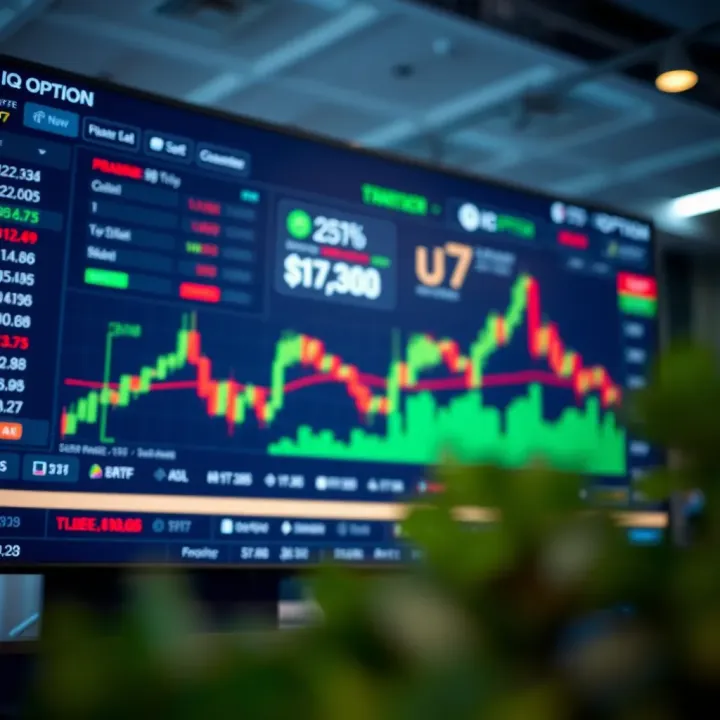 Overview of IQ Option's Trading Platform Interface User interface of the IQ Option trading platform showing various financial instruments and trading charts