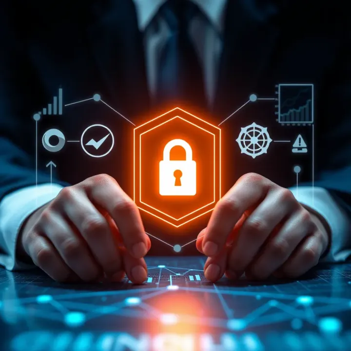Graphical representation of digital trading concepts with security icons and regulatory symbols