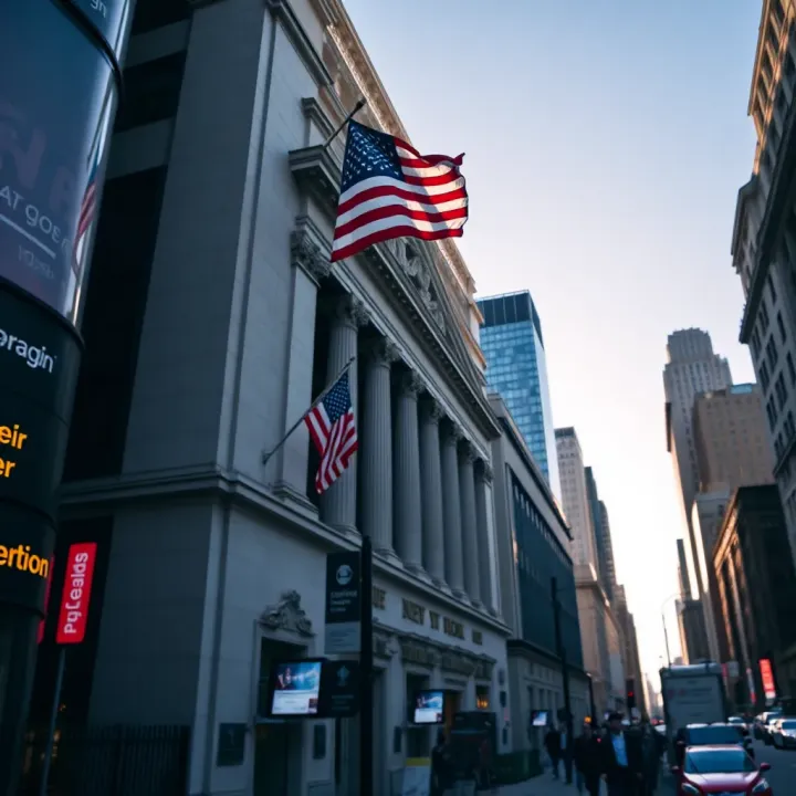 Overview of the New York Stock Exchange Trading Environment New York Stock Exchange building with American flag and bustling financial district under clear sky