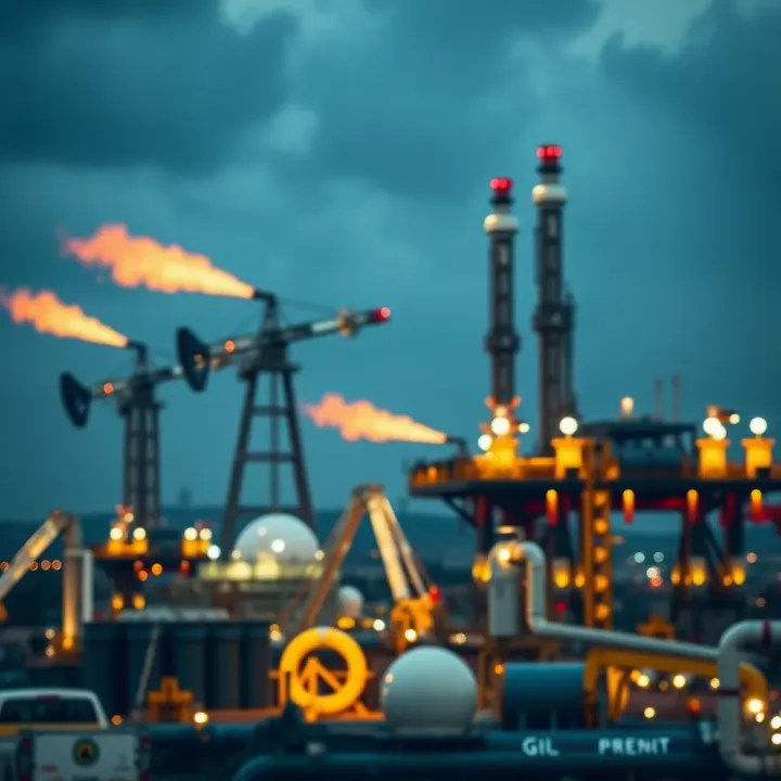 Global Oil Infrastructure Impacting Brent Crude Oil Prices Global oil rigs and refinery infrastructure representing Brent crude oil production and distribution