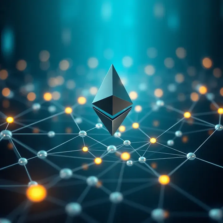 Digital representation of Ethereum blockchain network with futuristic data connections