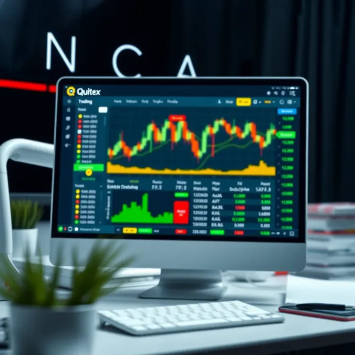 Computer screen displaying Quotex trading platform interface with charts and trading options