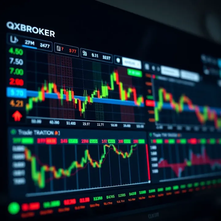 QXBroker Trading Platform Interface Overview Dashboard view of QXBroker online trading platform showing currency pairs and market charts