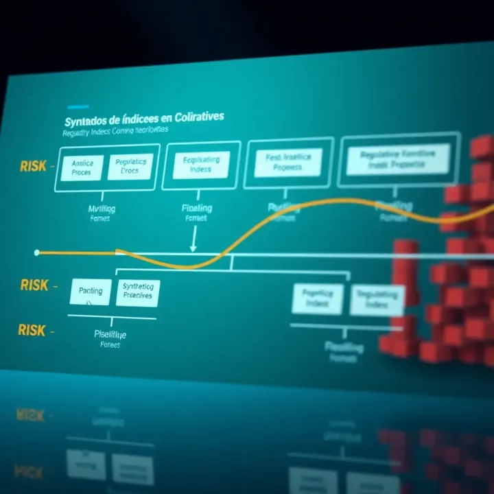 Diagram explaining the regulatory framework and risk factors for synthetic index derivatives in Colombia
